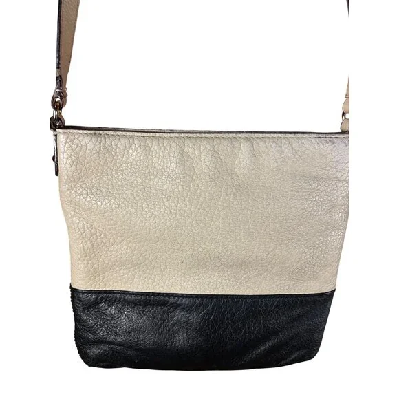 Kate Spade Two-Tone Pebbled Leather Crossbody Bag Adjustable Strap Cream & Black - Picture 4 of 12